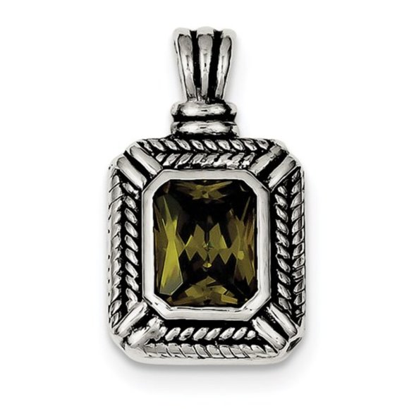 Closeout!  925 Sterling Silver Olive Green CZ Square Necklace Charm Pendant - Picture 1 of 4